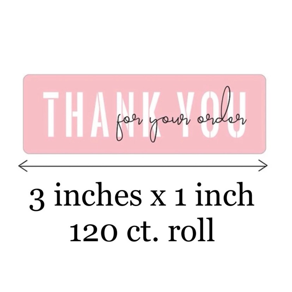 120 CT Pink Thank You for Your Order 3x1” Stickers / Labels - Picture 2 of 4